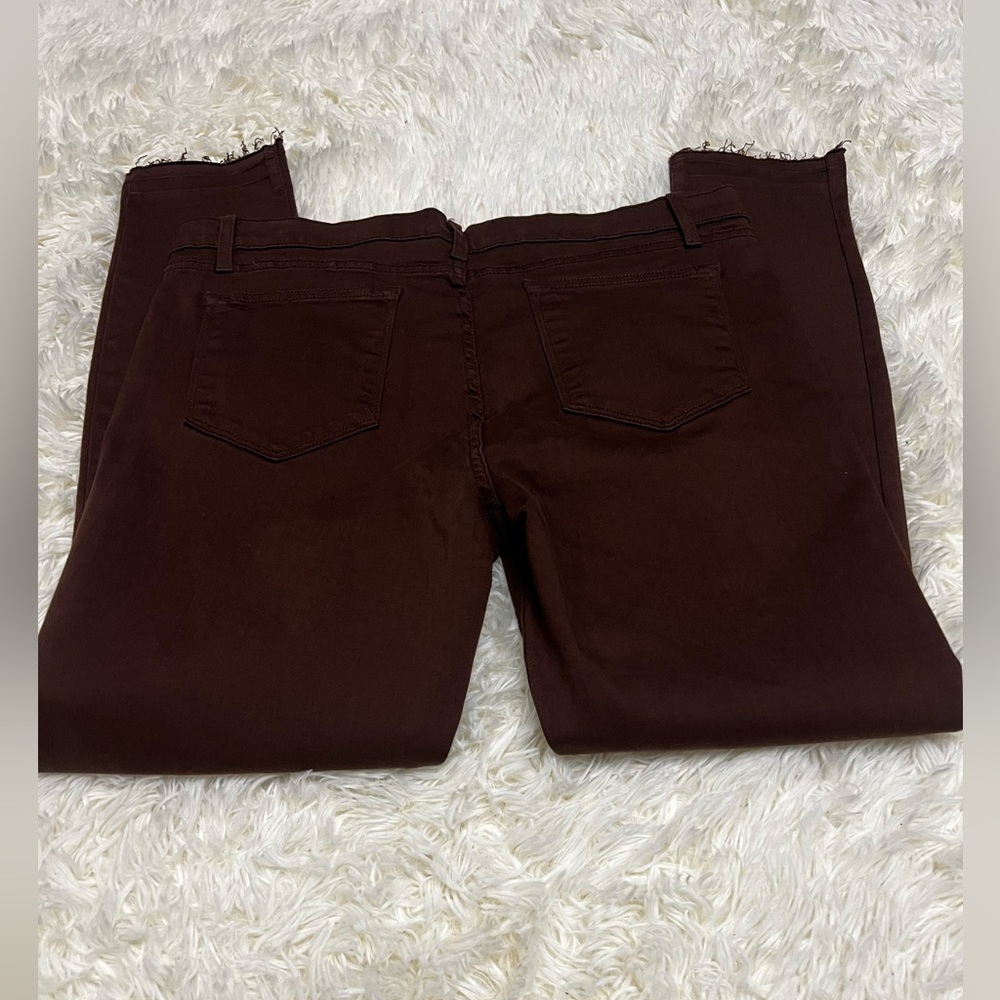 Los Angeles Denim Woman’s Brown Jeans Size 32 Skinny Raw Hem Mid Rise new w tags